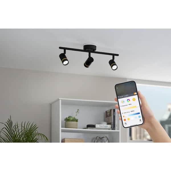 Boedy 2 ft. 3-Light Smart Matte Black Integrated LED Fixed Track Lighting Kit with Night Light Powered by Hubspace
