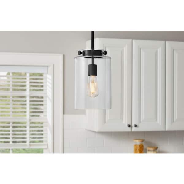 Mullins 6.75 in. 1-Light Coal Mini Pendant Hanging Light, Kitchen Pendant Lighting