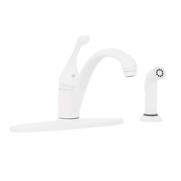 Collins Single-Handle Standard Kitchen Faucet with Side Sprayer in White