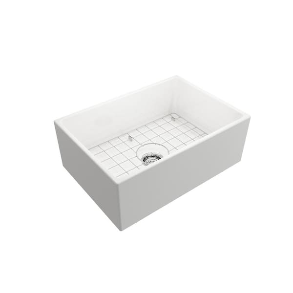 Farmhouse Apron-Front Fireclay 27 in. Single Bowl Kitchen Sink in White with Bottom Grid
