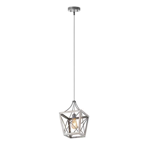 Normandy 1-Light Galvanized and White Oak Wood Accents Mini Pendant