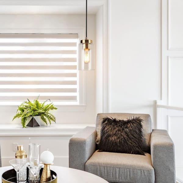 4.7 in. 1-Light Brass Gold Mini Pendant Light, Seeded Glass Pendant Hanging Light, Modern Black Light Fixture