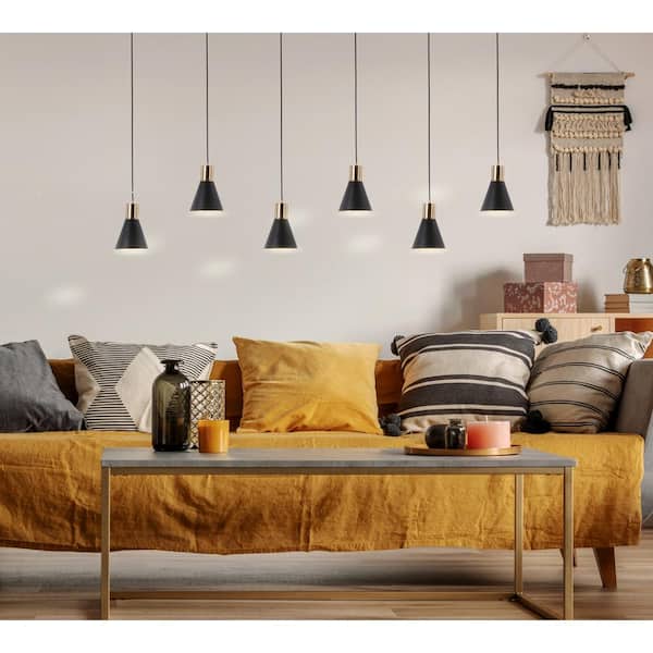 Apollo 33.5 in. 3-Light Adjustable Modern Metal LED Pendant, Black/Brass Gold