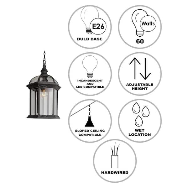 Wentworth 1-Light Black Hanging Outdoor Pendant Light Fixture with Clear Glass