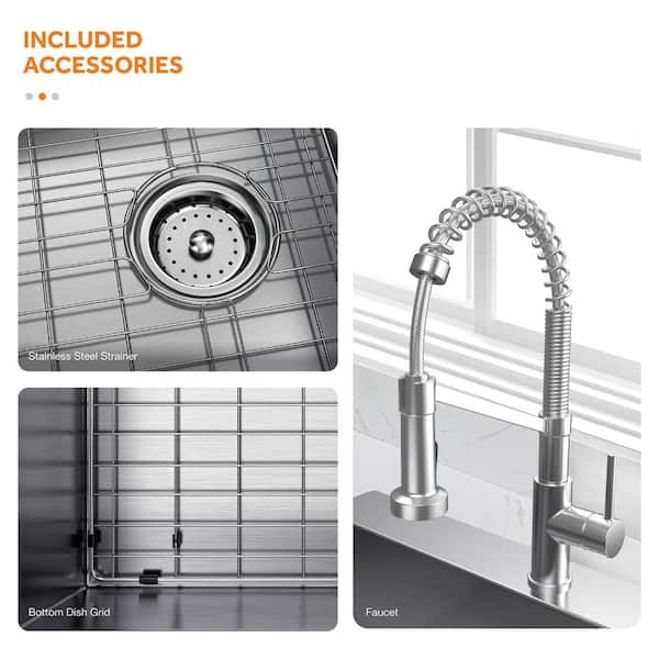 All-in-One Tight Radius Drop-In/Undermount 18G Stainless Steel 25 in. Single Bowl Kitchen Sink with Spring Neck Faucet