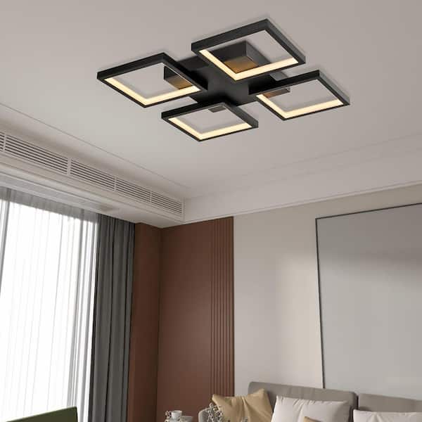Boston 4-Light 19.18 in. Black Unique/Statement Square/Rectangle LED Semi-Flush Mount