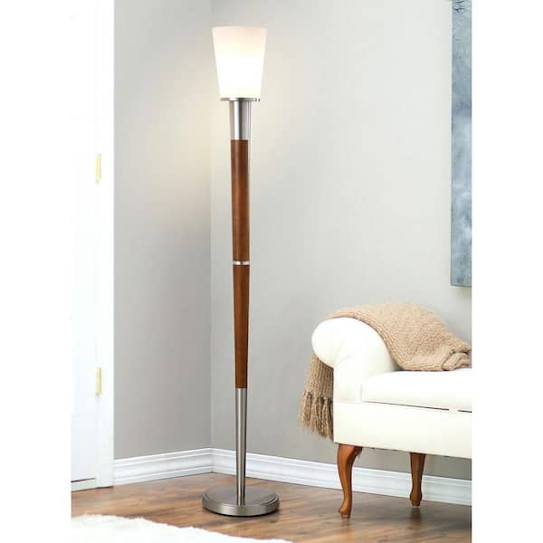 Manhattan 72 in. Brushed Nickel Finish Metal and Wood Torchiere Floor Lamp