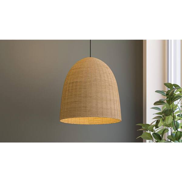 Highler 1-Light Matte Black Pendant with Natural Rattan Shade