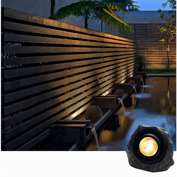 Solar Hand-Painted Integrated LED Grey Rock Spotlight with Green Light Option