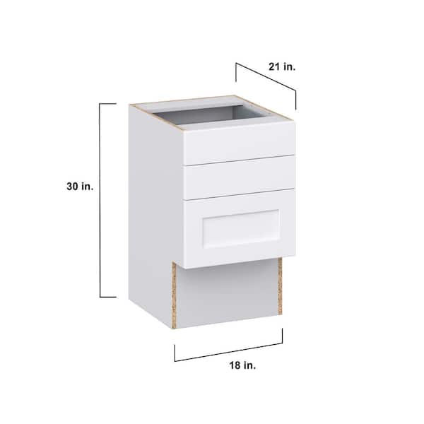 Mancos Glacier White Shaker Assembled 18 in. W x 30 in. H x 21 in. D Vanity ADA Drawer Base Cabinet with 3-Drawers