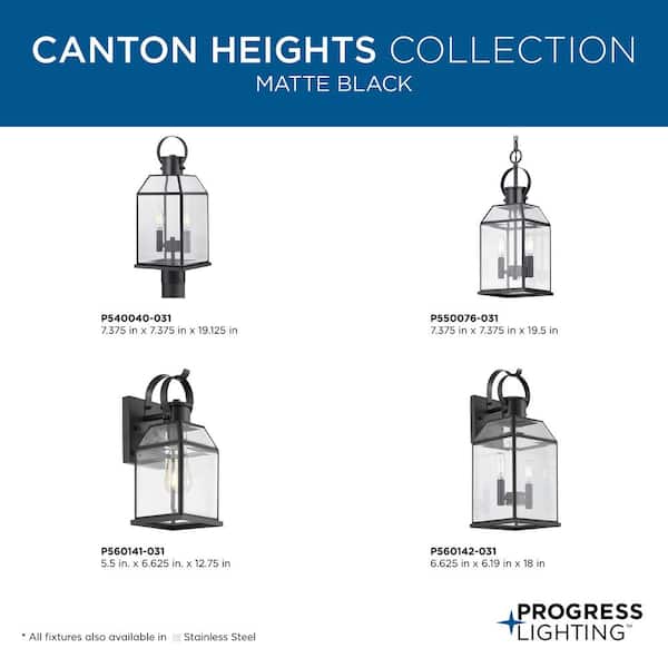 Canton Heights 2-Light Matte Black Outdoor Pendant Light with Clear Beveled Glass