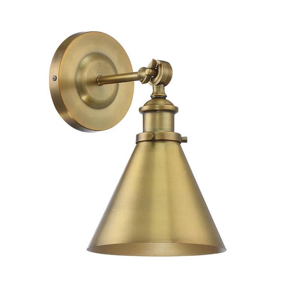 Glenn 7 in. W x 12 in. H 1-Light Warm Brass Industrial Wall Sconce with Adjustable Metal Shade