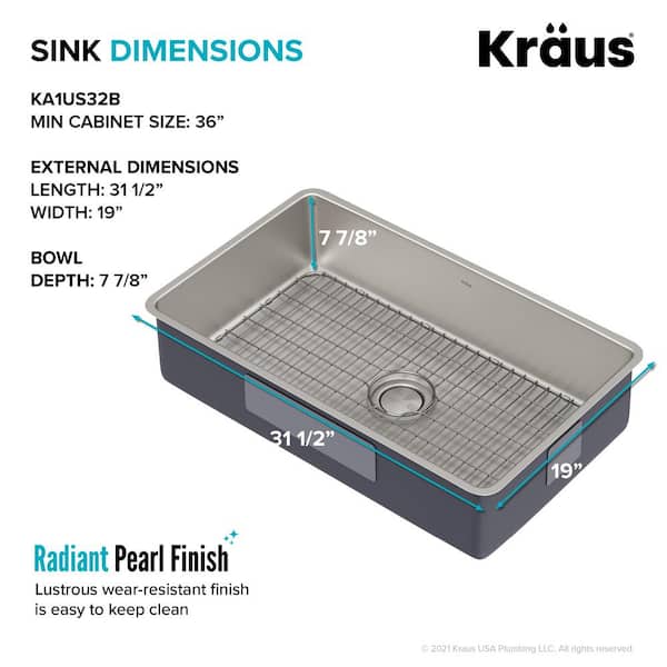 Dex 16-Gauge Stainless Steel 31.5 in. Single Bowl Undermount Kitchen Sink
