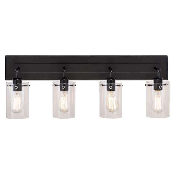 Regan 29.13 in. 4-Light Espresso Bronze Bathroom Vanity Light with Clear Glass Shades