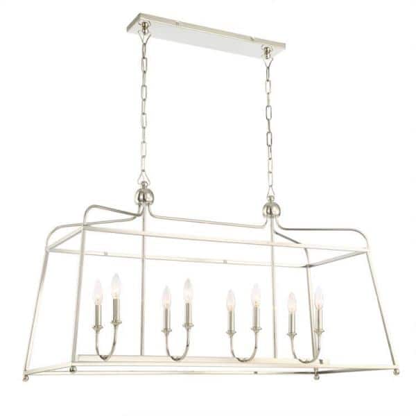 Sylvan 8-Light Polished Nickel Shaded Chandelier with Silk Shade