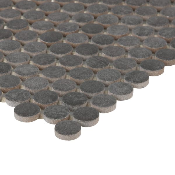 Cascade Ridge Slate 11 in. x 13 in. Glazed Ceramic Penny Round Mosaic Tile (10.6 sq. ft./Case)