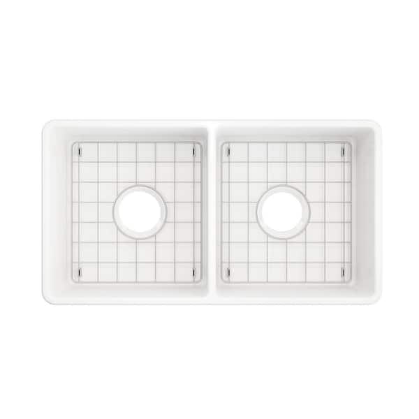 Farmhouse Apron-Front Fireclay 33 in. Double Bowl Kitchen Sink in White with Bottom Grid