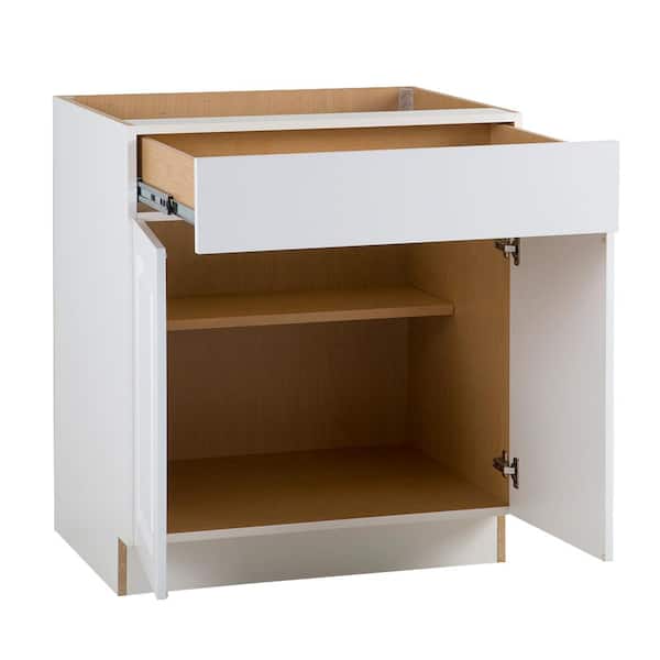 Benton 30 in. W x 24.5 in. D x 34.5 in. H Assembled Base Kitchen Cabinet in White with Soft Close Full Extension Drawer