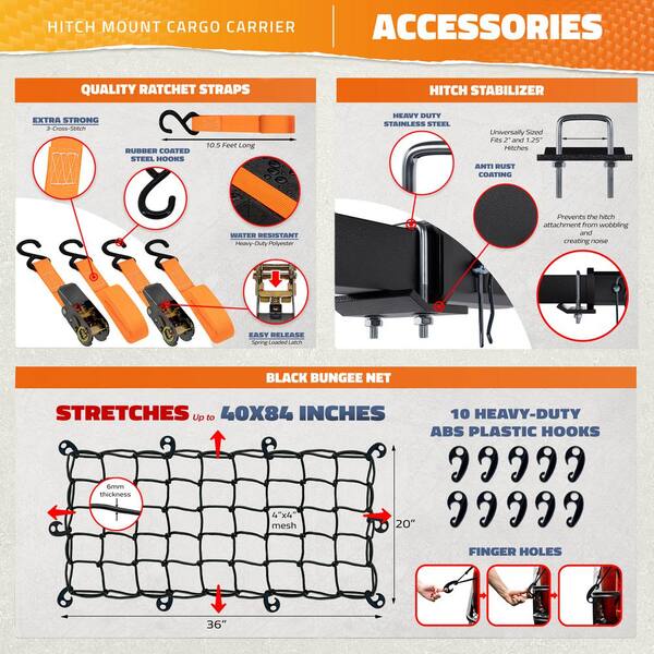 500 lbs. Capacity Hitch Mount Cargo Carrier Set with Net, Basket, Straps, Foldable Shank and 2 in. Raise
