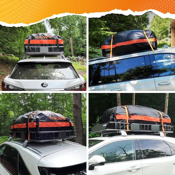 250 lbs. Roof Rack Basket with 20 CF Roof Bag - Roof Rack Cargo Basket Adjusts from 43-64 in. L x 39 in. W x 6 in. H