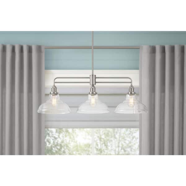 Rockwood 3-Light Brushed Nickel Dining Room Chandelier, Linear Kitchen Island Pendant Light