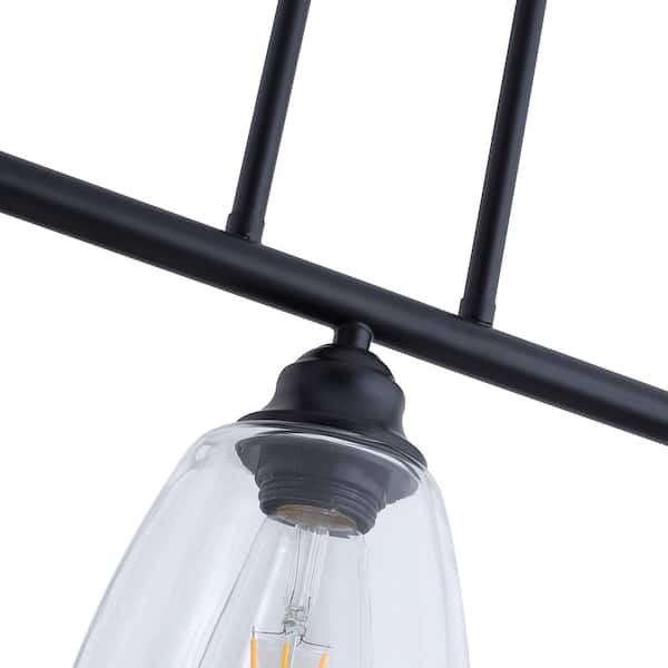 30 in. 3-Light Black Kitchen Island Linear Pendant Light Metal Farmhouse Chandeliers with Glass Shade