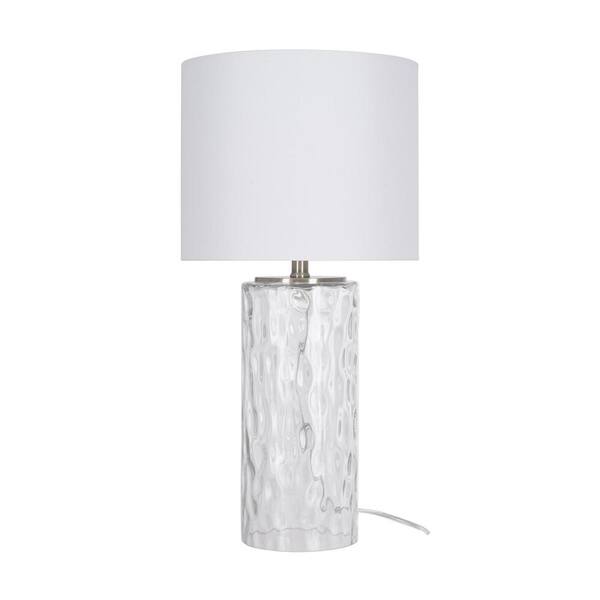 Krislyn 24 in. Clear Water Glass Table Lamp with White Linen Shade