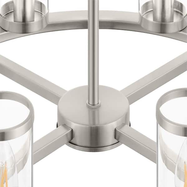 Loveland 8-Light Brushed Nickel Wagon Wheel Chandelier Light Fixture with Clear Glass Shades
