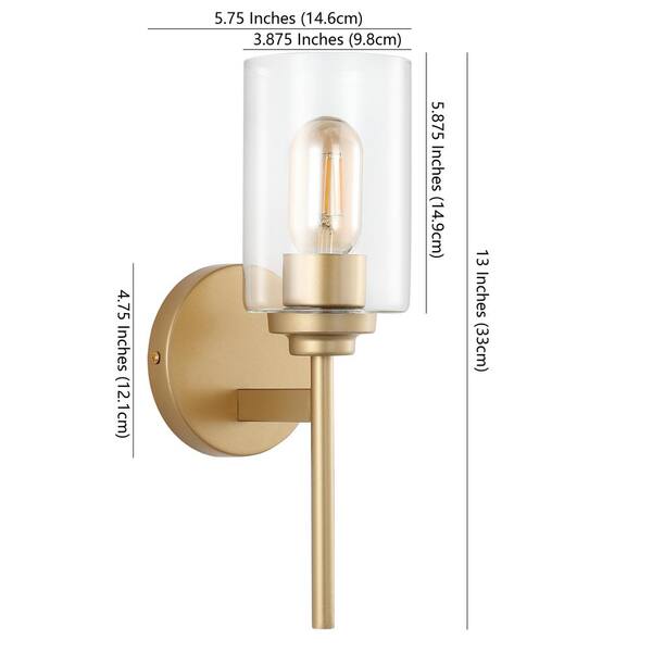 Juno 13 in. 1-Light Brass Gold Farmhouse Industrial Iron Cylinder LED Wall Sconce Vanity Light