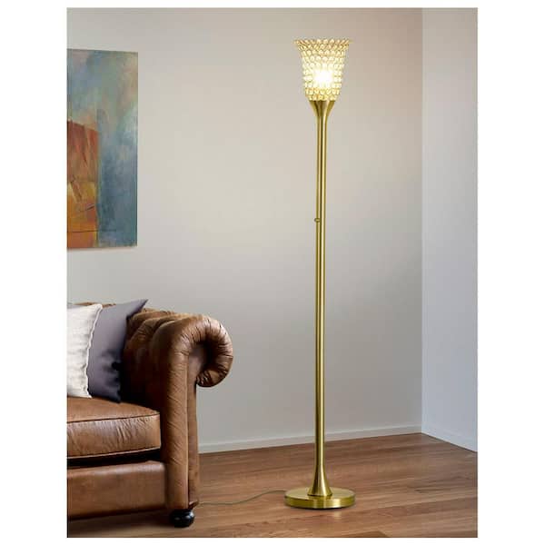 Orchid 72 in. Antique Brass Finish Torchiere Floor Lamp with Crystal Shade and A LED Bulb Included