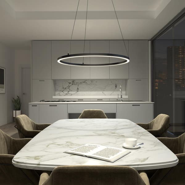 Novato 1-Light Black Modern 3 CCT Integrated LED Outdoor Ceiling Hanging Porch Pendant Light