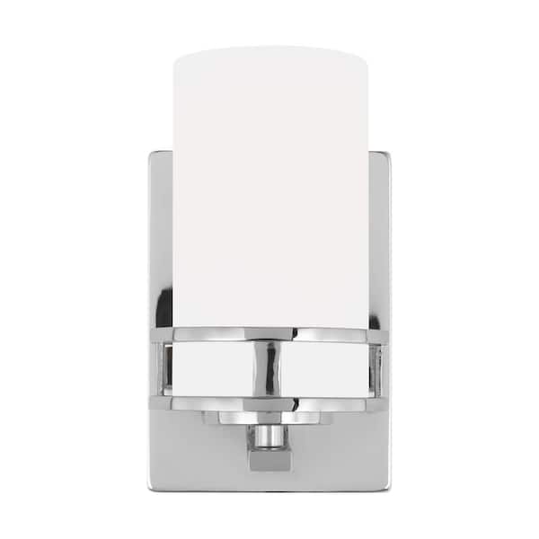 Robie 5 in. 1-Light Chrome Vanity Light with Etched/White Inside Glass Shades