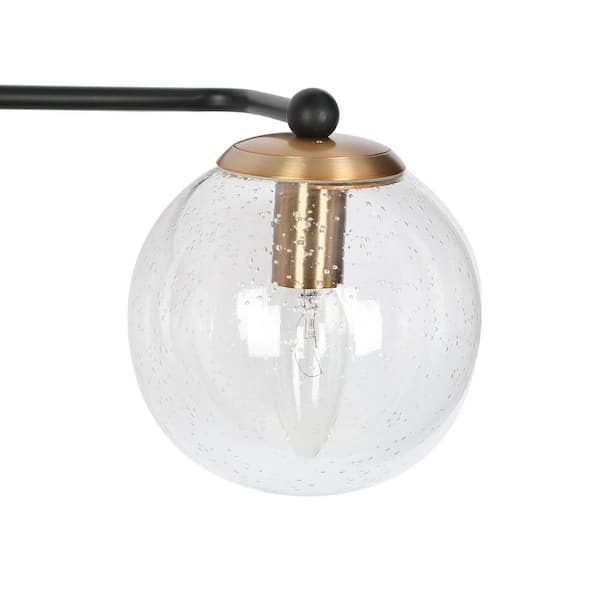 14.5 in. 2-Light Polished Brass Modern Bathroom Vanity Light, DIY Globe Seeded Glass Bath Lighting, Black Wall Sconce