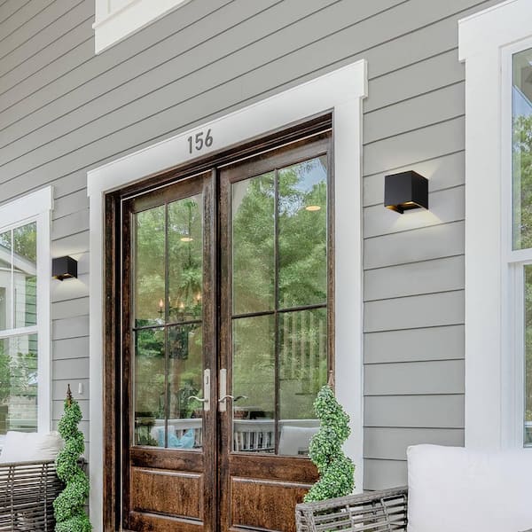 2-Light Matte Black Aluminum Cube LED Outdoor Wall Sconce with Adjustable Light Beam (2-Pack)