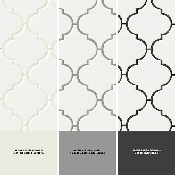 Whisper White Arabesque 10-1/2 in. x 15-1/2 in. x 8 mm Glossy Ceramic Mesh-Mounted Mosaic Wall Tile (11.7 sq. ft. /case)