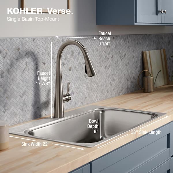 Verse Stainless Steel 33 in. Single Bowl Drop-In Kitchen Sink with Faucet