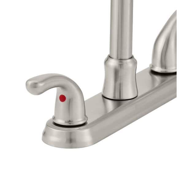 Builders Double Handle Standard Kitchen Faucet with Side Sprayer in Stainless Steel