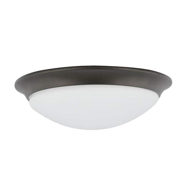 11 in. 120-Watt Equivalent Satin Bronze 2700K CCT LED Ceiling Light Flush Mount with Frosted White Glass Shade