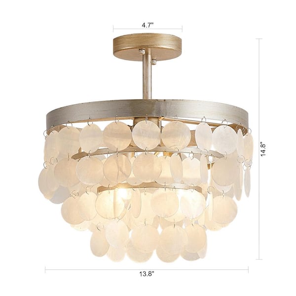 14.5 in. 2-Light Bohemia Antique Nickel Semi-Flush Mount Ceiling Light Fixture with Tiered Shells and No Bulb Included