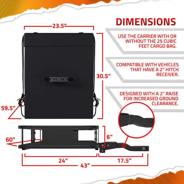 500 lbs. Capacity XL Hitch Mount Cargo Carrier Set w/Folding Shank and 2 in. Raise Includes Cargo Bag Net Straps Locks