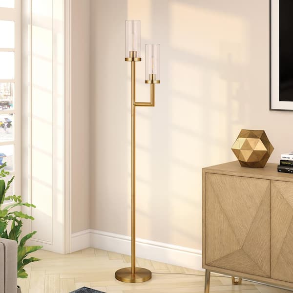 Basso Brass Floor Lamp Clear Glass Shades