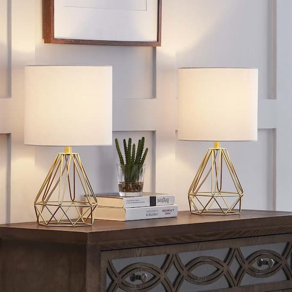 Detroit 20 .5 in. Gold Table Lamp with with White Shade (Set of 2)