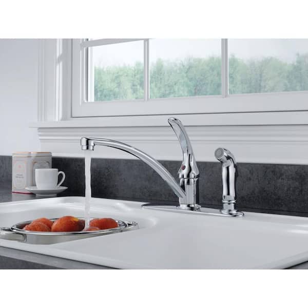 Foundations Single-Handle Standard Kitchen Faucet with Side Sprayer in Chrome