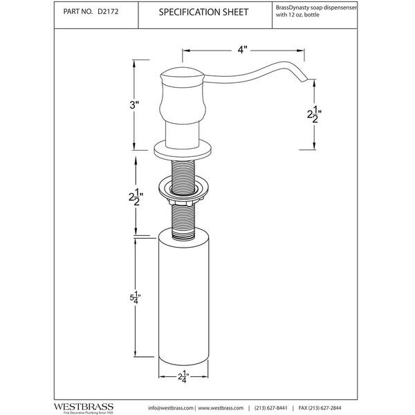 Dynasty Kitchen Sink Deck Mount Liquid Soap/Lotion Dispenser with Refillable 12 oz Bottle, Polished Chrome