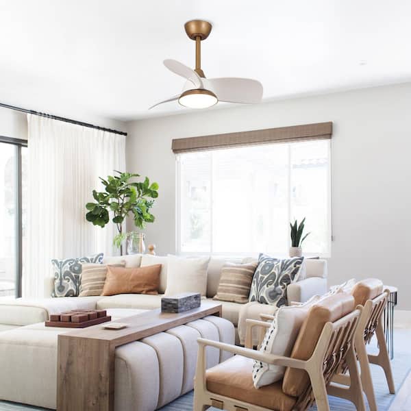 28 in. Integrated LED Brass Gold Ceiling Fan with Light and Remote Control