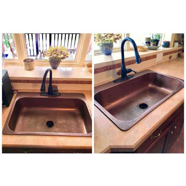 Angelico 33 in. 3-Hole Drop-In Single Bowl 17 Gauge Antique Copper Kitchen Sink