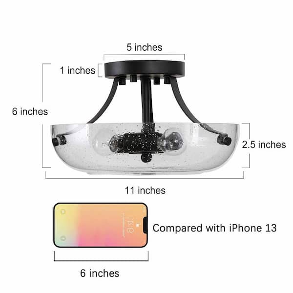 Farmhouse Bowl Ceiling Light 3-Light Industrial Black Breakfast Nook Semi-Flush Mount Light with Seeded Glass Shade