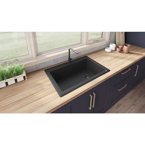Midnight Black Granite Composite 33 in. x 22 in. Single Bowl Drop-In Topmount Kitchen Sink