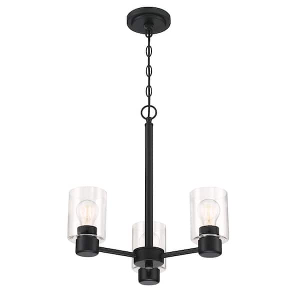 Sylvestre 3-Lights Matte Black Chandelier with Clear Glass