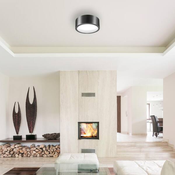 Edinburg Black Iron LED Integrated Flush Mount Ceiling Light with Frosted Glass Shade